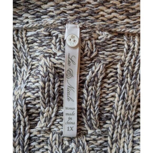 Leo & Nicole Coatigan Cardigan 1X Gray Cream Cable Knit Button Front Swing Style - Picture 9 of 9